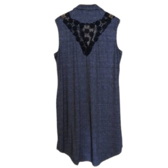 Tango Mango Blue and White Polka Dot with Floral Lace Back Midi Dress - Picture 12 of 17